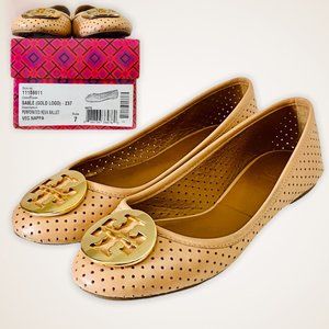 TORY BURCH • Perforated Sable Reva Flats + BOX